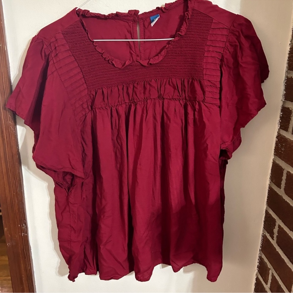 Old Navy women's size xxl tall maroon red colored blouse flutter sleeve - Picture 5 of 5